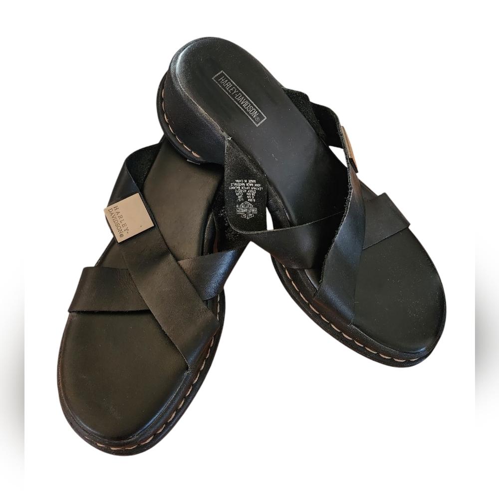 Harley-Davison Black Leather Sandals Size 8.5